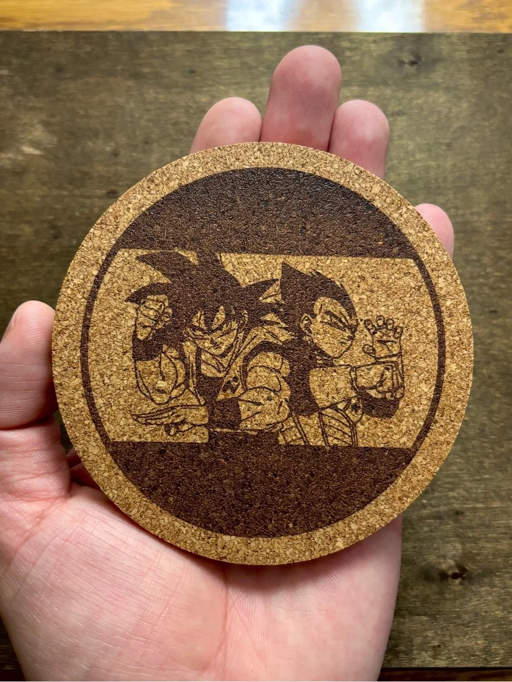 Dragon Ball Super Goku and Vegeta Laser Engraved Cork Coaster